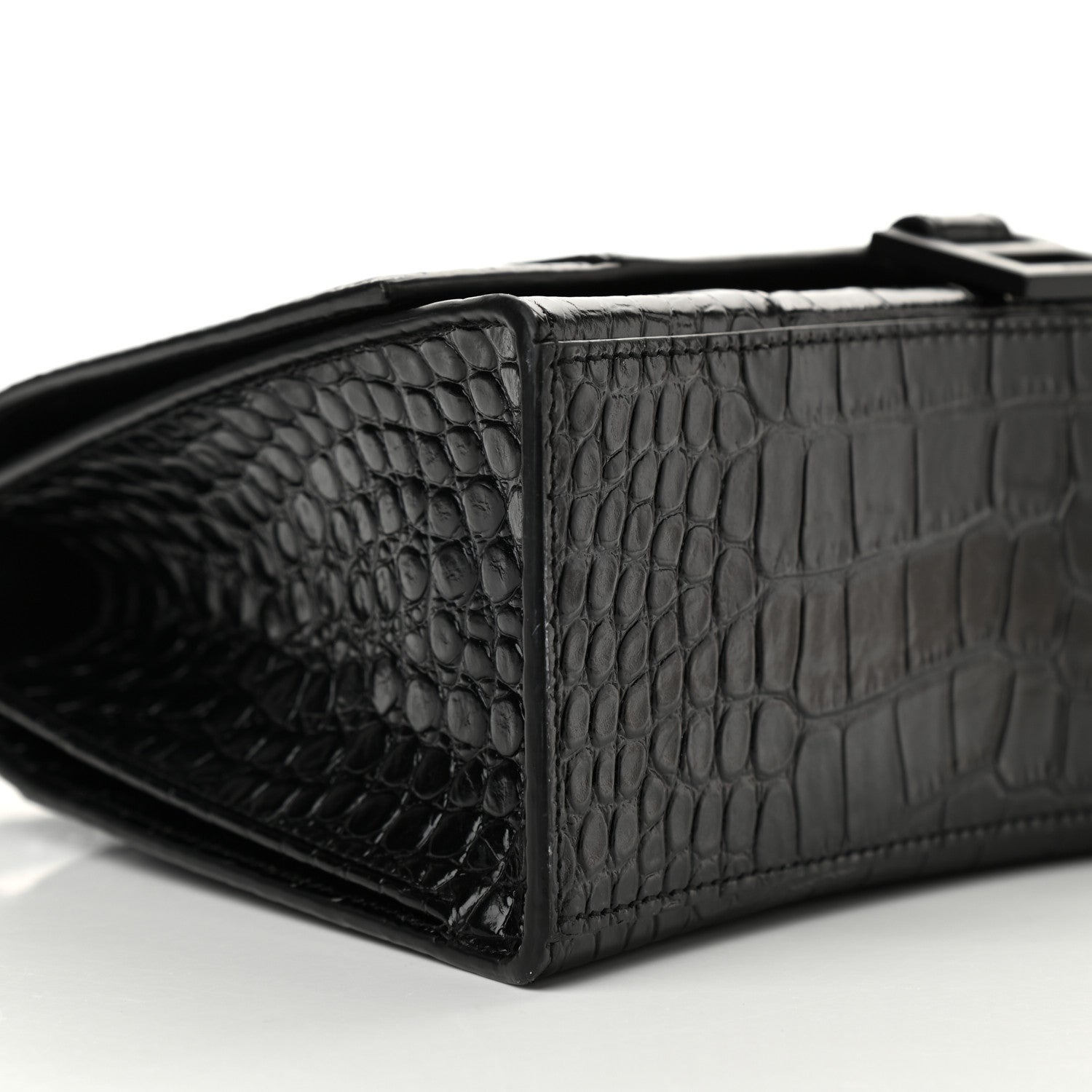 Balenciaga Shiny Calfskin Monochrome Crocodile Embossed Medium Hourglass Top Handle Bag Black 8 of 10