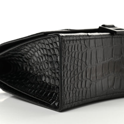 Balenciaga Shiny Calfskin Monochrome Crocodile Embossed Medium Hourglass Top Handle Bag Black 8 of 10