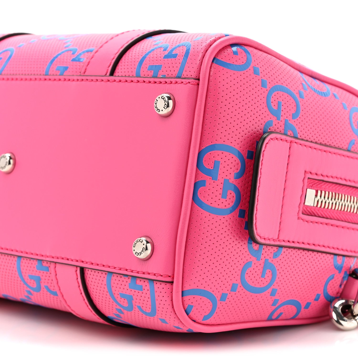 Gucci Calfskin GG Tennis Bi-Color Embossed Mini Duffle Bag Modern Fucsia Modern Blue 9 of 10