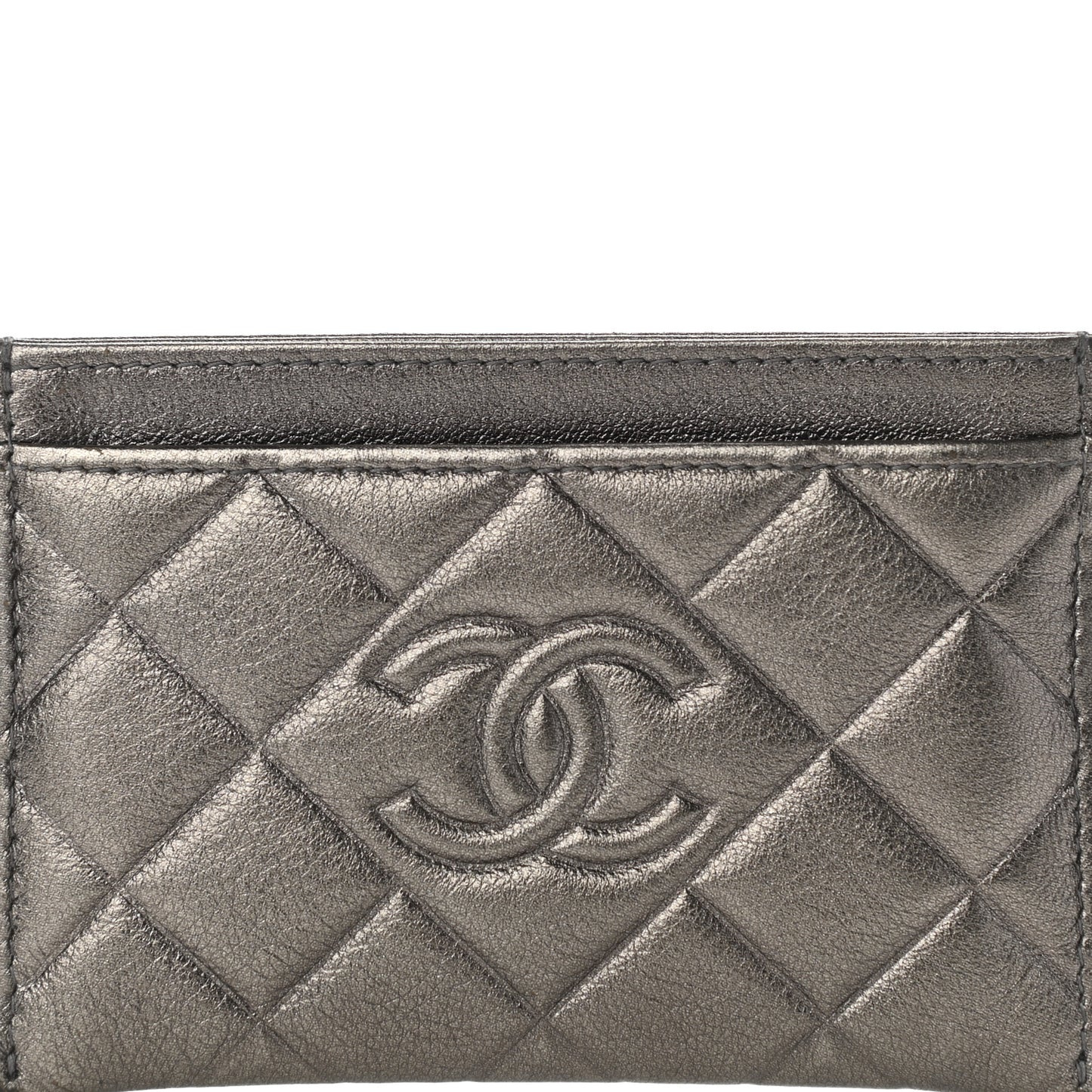 Metallic Calfskin Quilted Diamond CC Card Holder Pewter