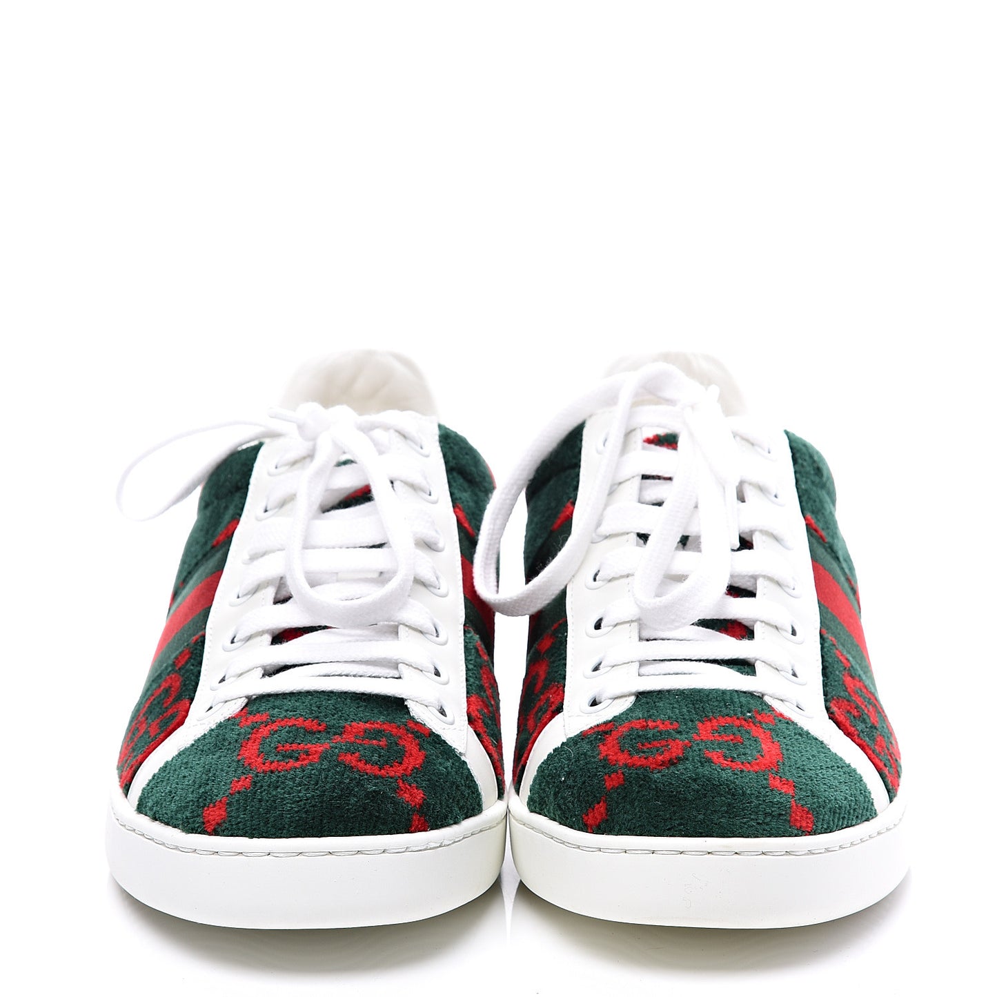 Terry Cloth GG Monogram Web Womens Ace Sneakers 39 Green Red