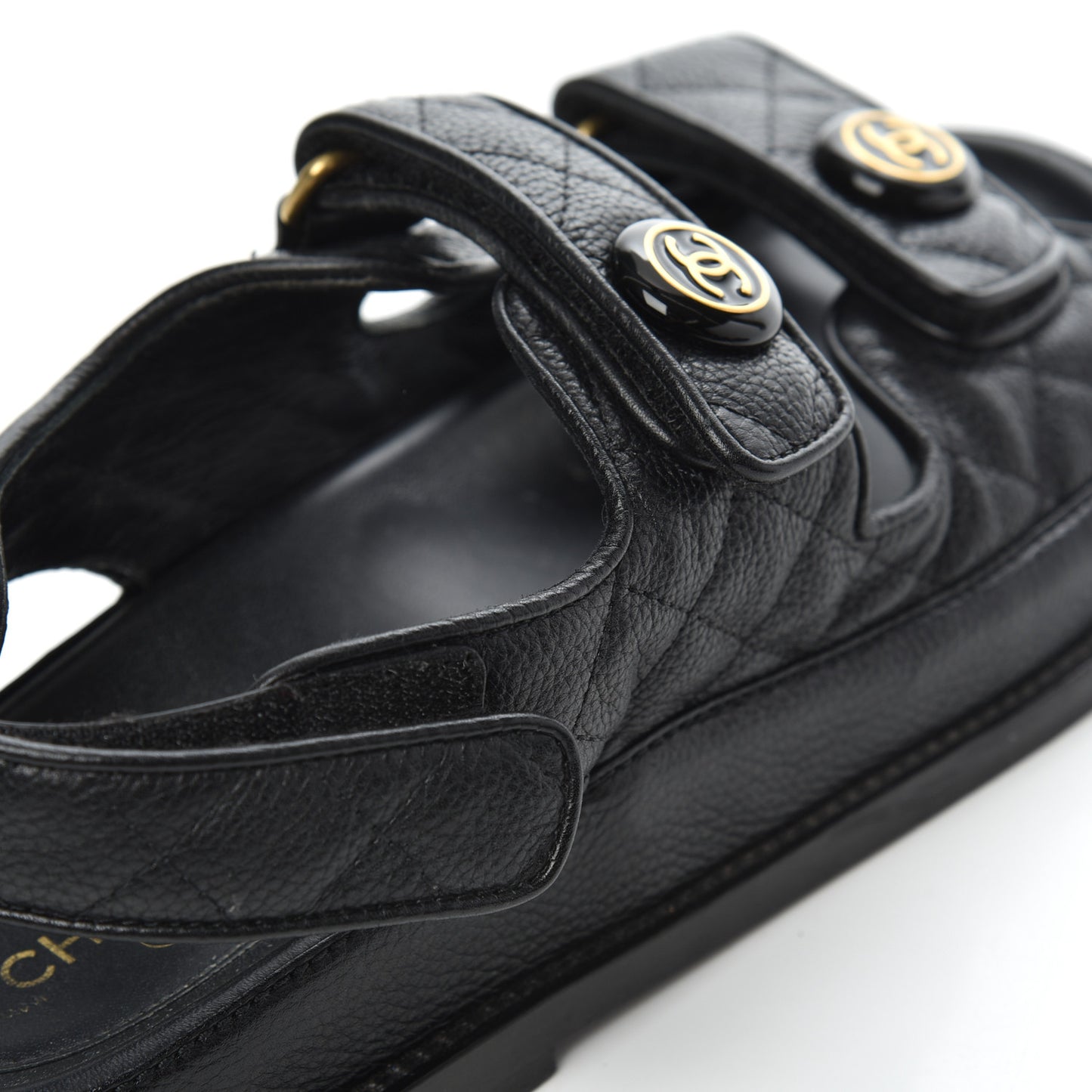 Grained Calfskin Velcro Dad Sandals 38 Black