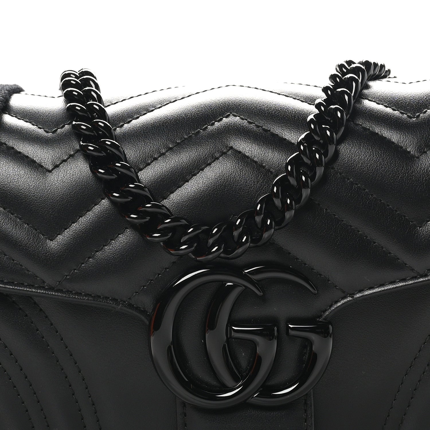 Gucci Calfskin Matelasse Monochrome GG Marmont Crossbody Shoulder Bag Black 8 of 10