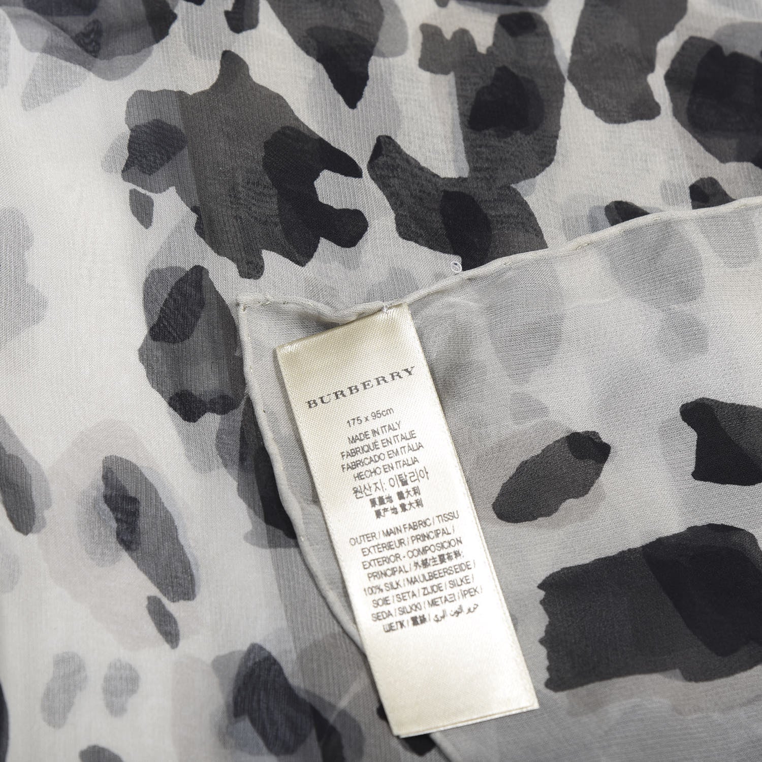 Burberry Silk Animal Print Scarf Black White 4 of 4