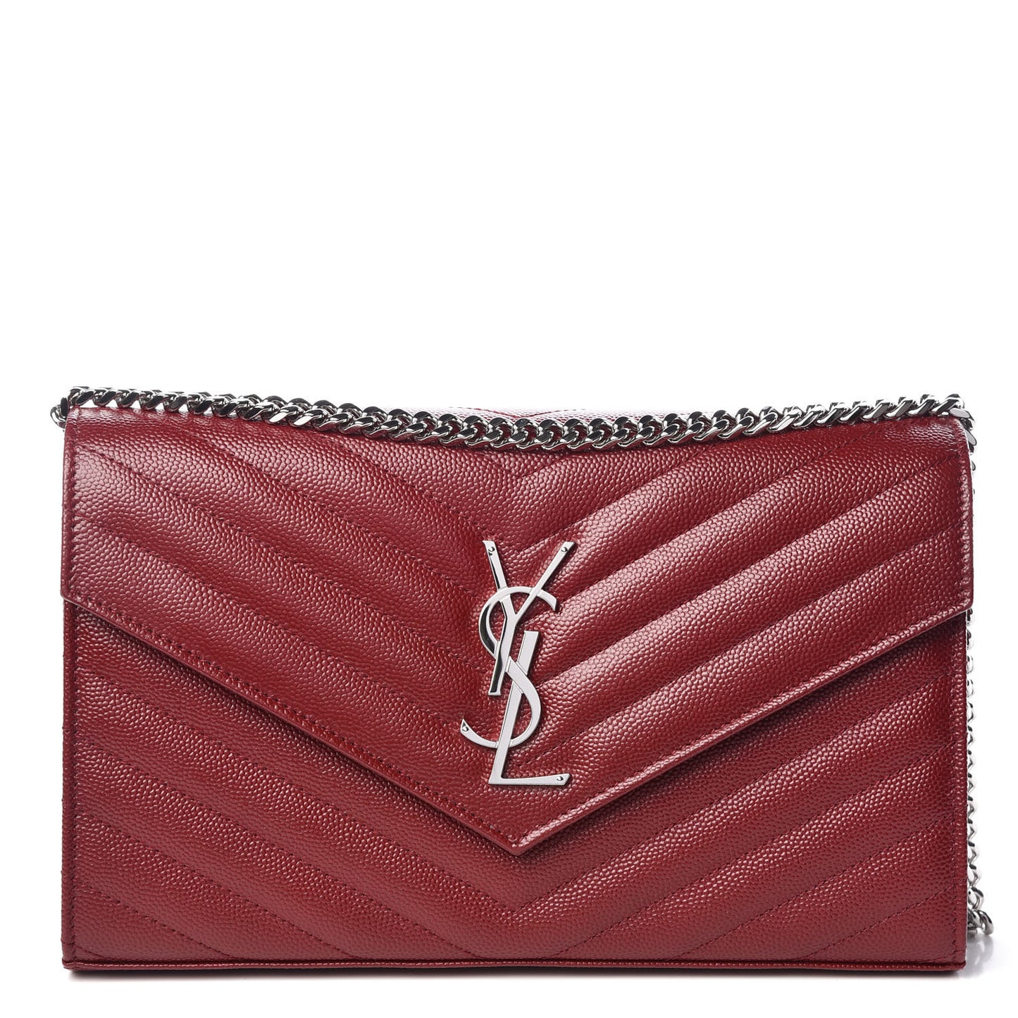 Grain De Poudre Matelasse Chevron Monogram Chain Wallet Palissandre