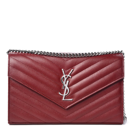 Saint Laurent Grain De Poudre Matelasse Chevron Monogram Chain Wallet Palissandre 1 of 12