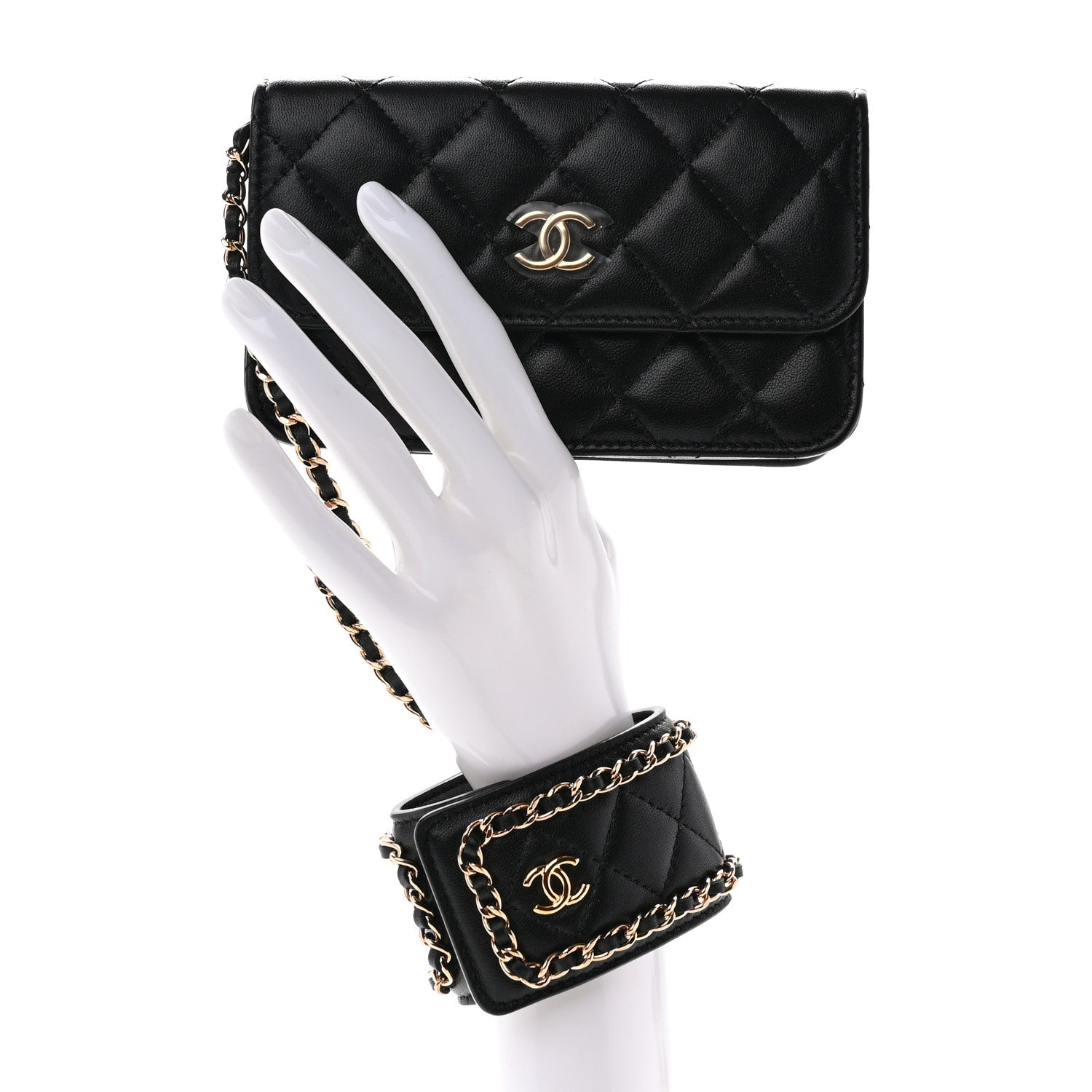Chanel Lambskin Quilted Flap Card Holder With Cuff Black 2 of 10