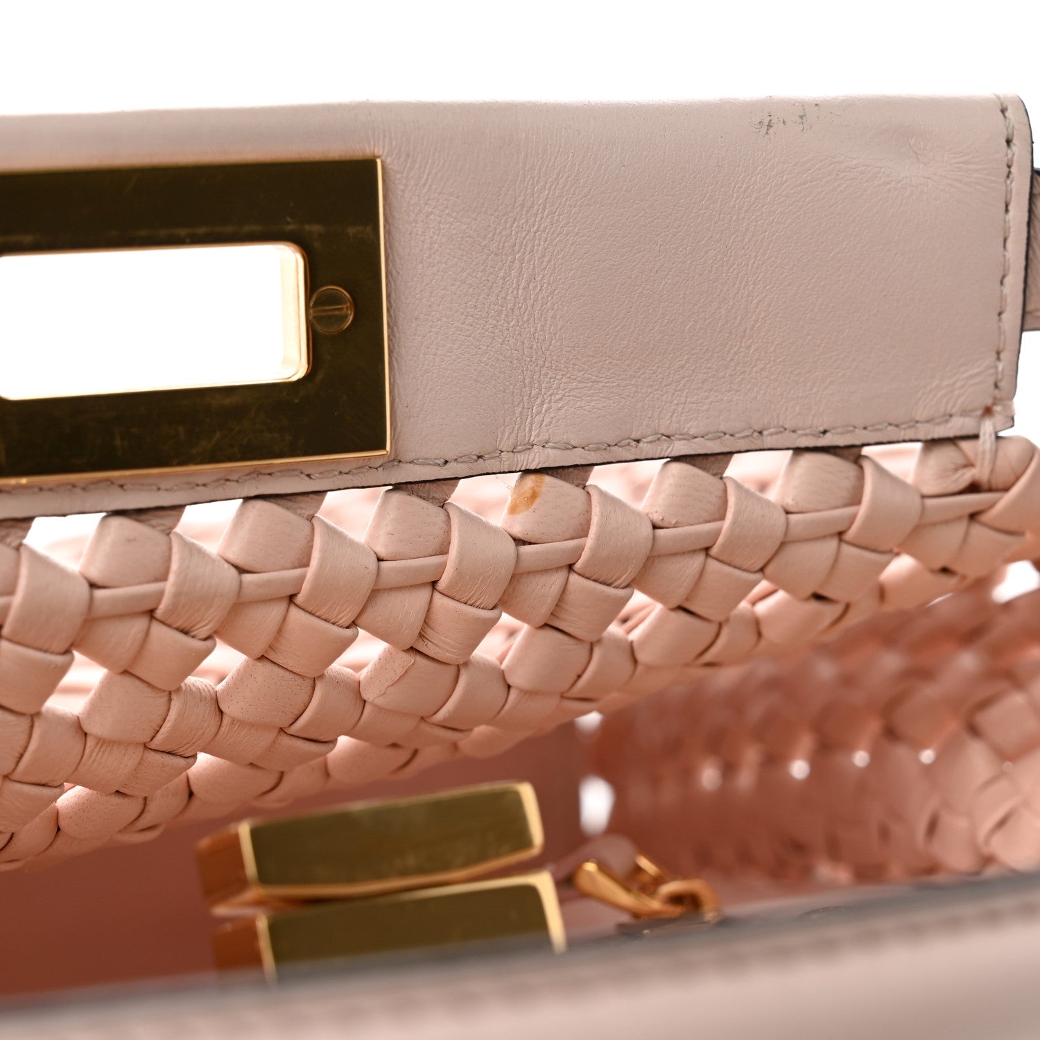 Fendi Nappa Woven Mini Peekaboo Iconic Satchel Rosa Confetto 10 of 11