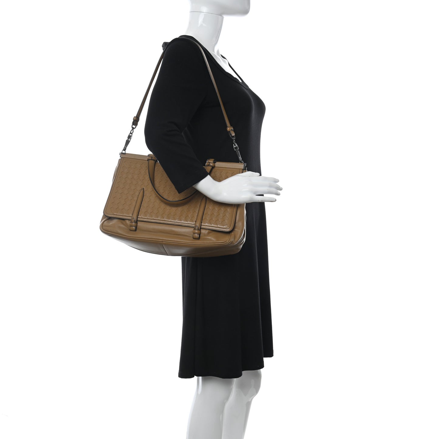 Nappa Intrecciato Top Handle Tote Camel