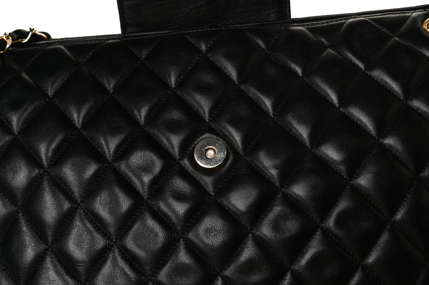 Lambskin Quilted Shopping Tote Black
