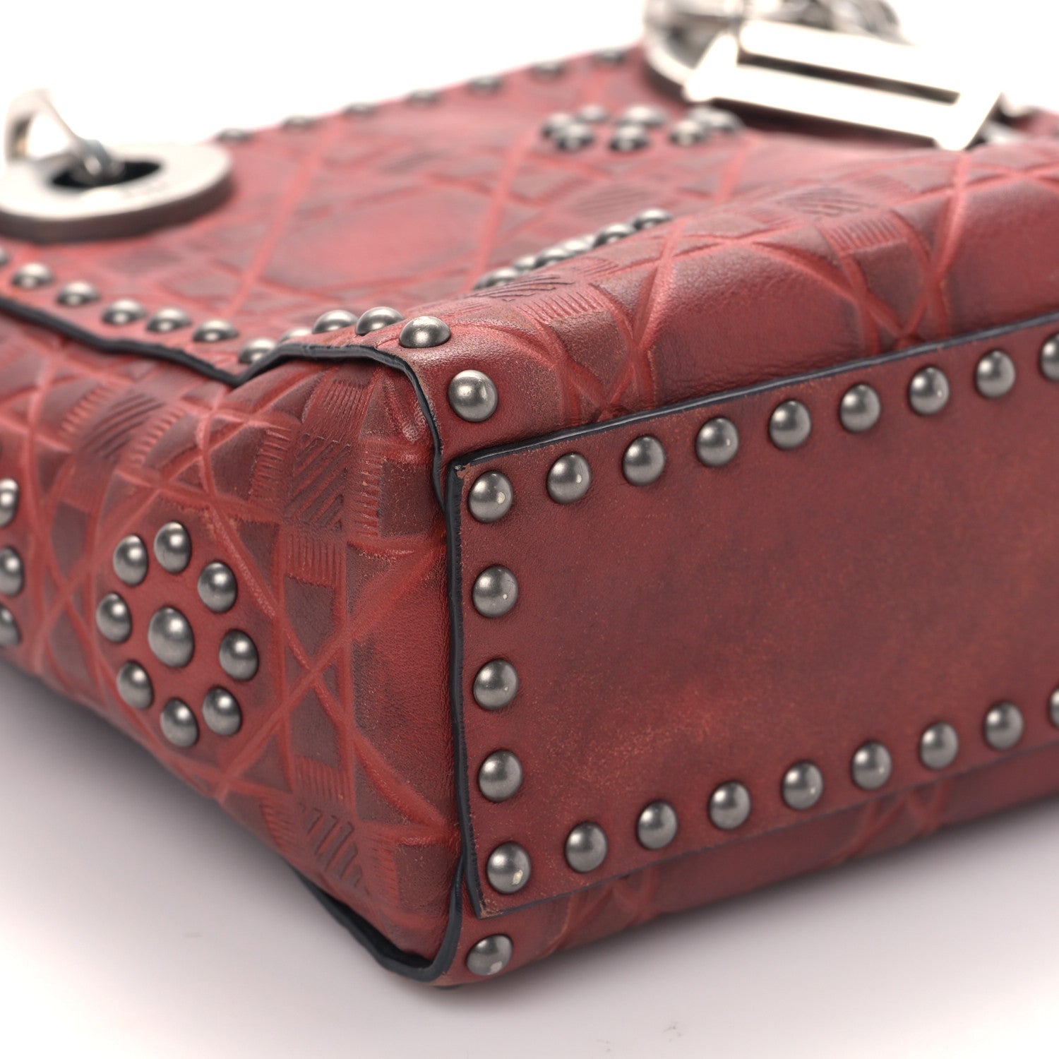 Christian Dior Calfskin Embossed Cannage Flower Studded Mini Lady Dior Bag Red 7 of 8