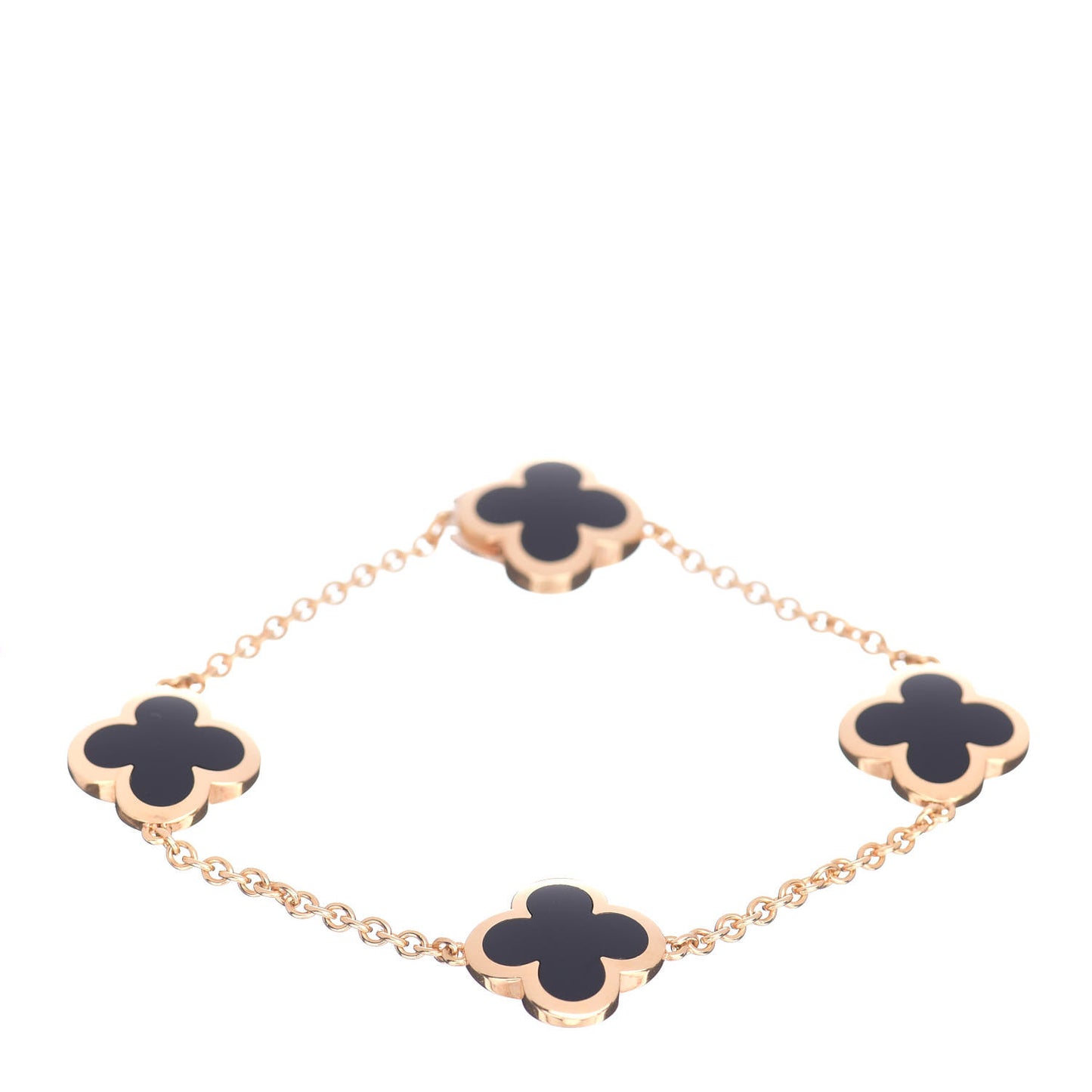 18K Yellow Gold Black Onyx 4 Motifs Pure Alhambra Bracelet