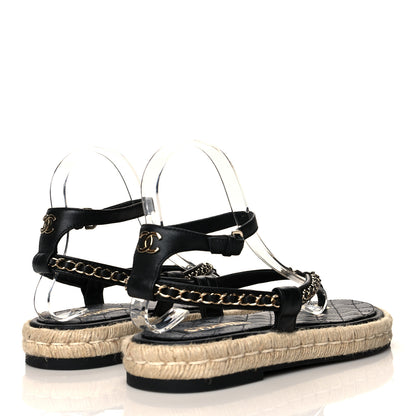 Chanel Lambskin Chain CC Thong Espadrille Sandals 38 Black 4 of 10