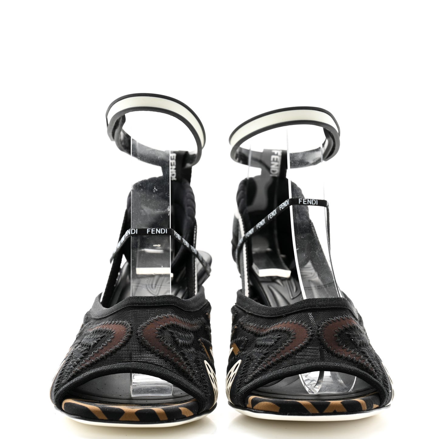 Technical Mesh FF FFreedom Patchwork Low Heel Peep Toe Sandals 38 Tobacco Black Asfalto
