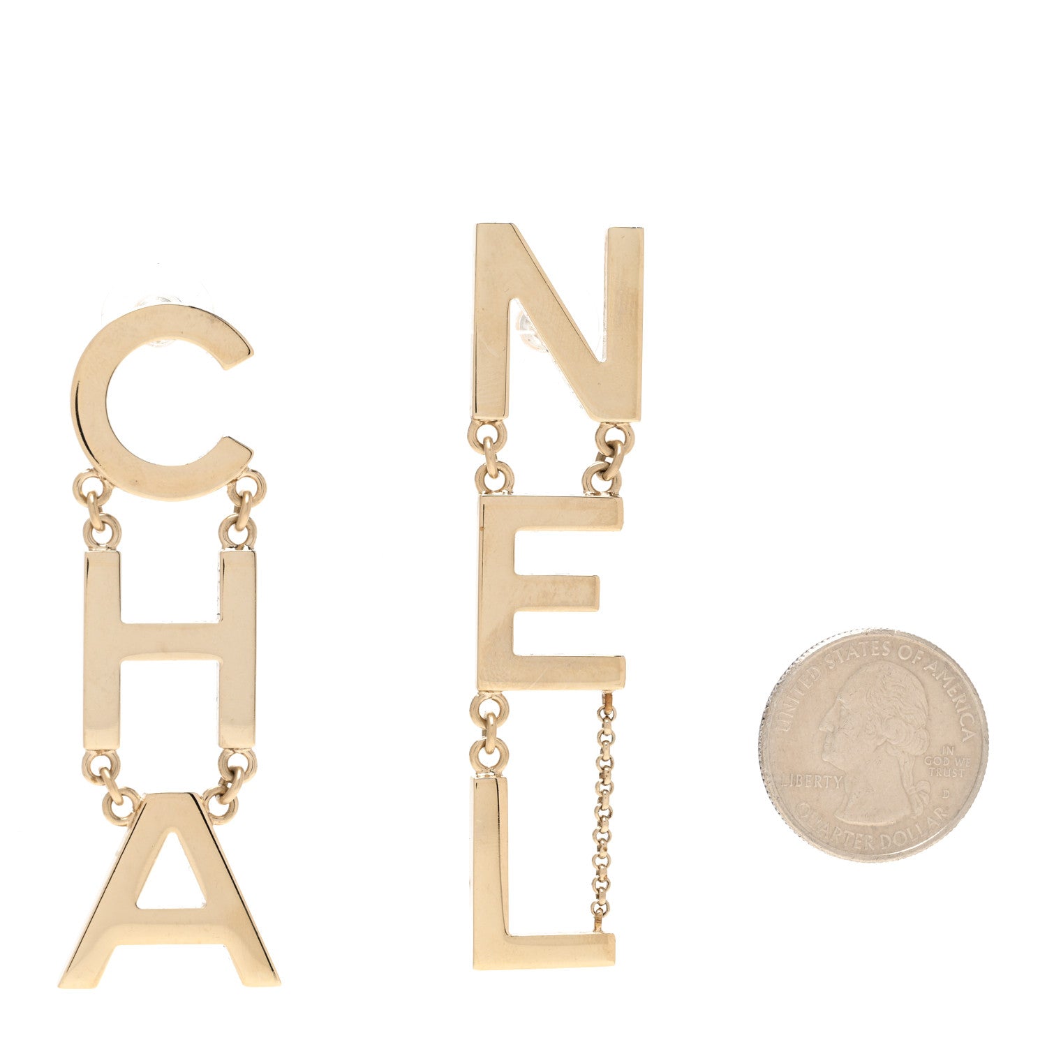 Chanel Metal Cha-Nel Logo Drop Earrings Gold 2 of 5