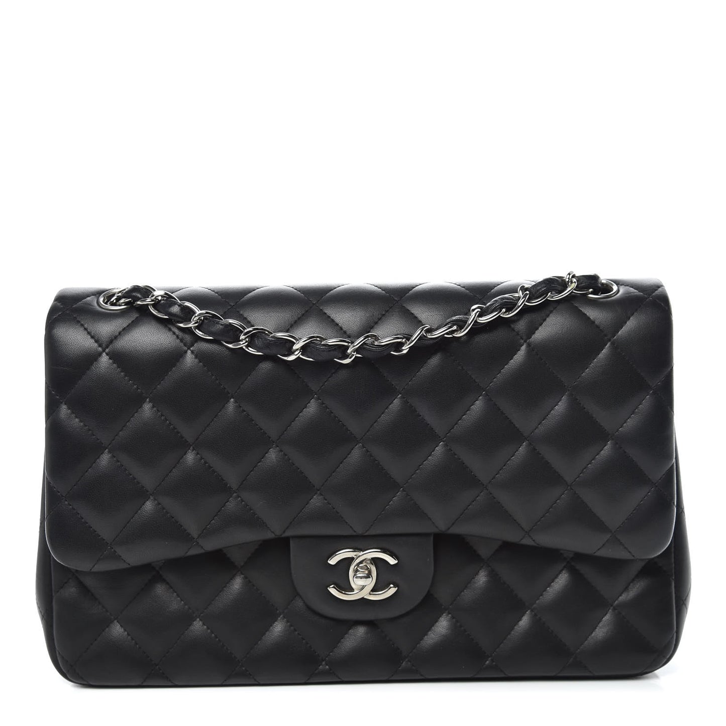 Lambskin Quilted Jumbo Double Flap Black