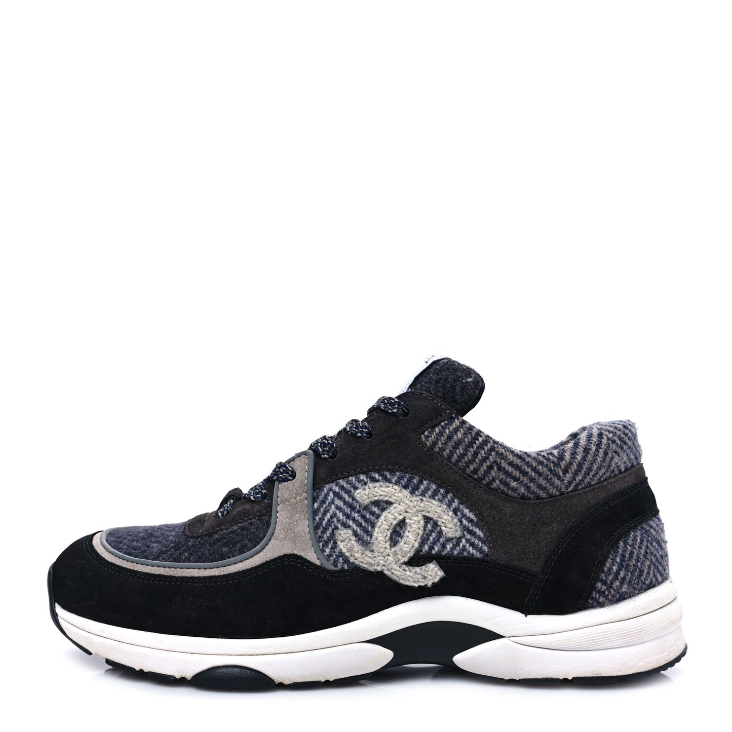 Fabric Suede Calfskin CC Sneakers 41 Black Grey Dark Grey