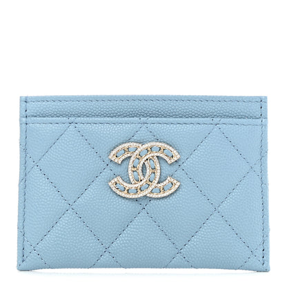 Chanel Caviar Quilted Crystal Card Holder Light Blue 1 of 9