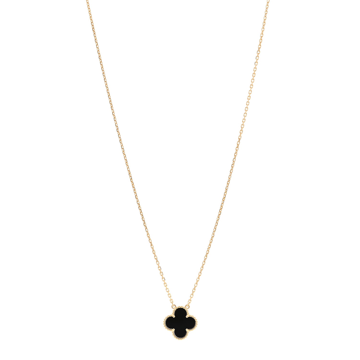Van Cleef & Arpels 18K Yellow Gold Black Onyx Vintage Alhambra Pendant Necklace 1 of 6