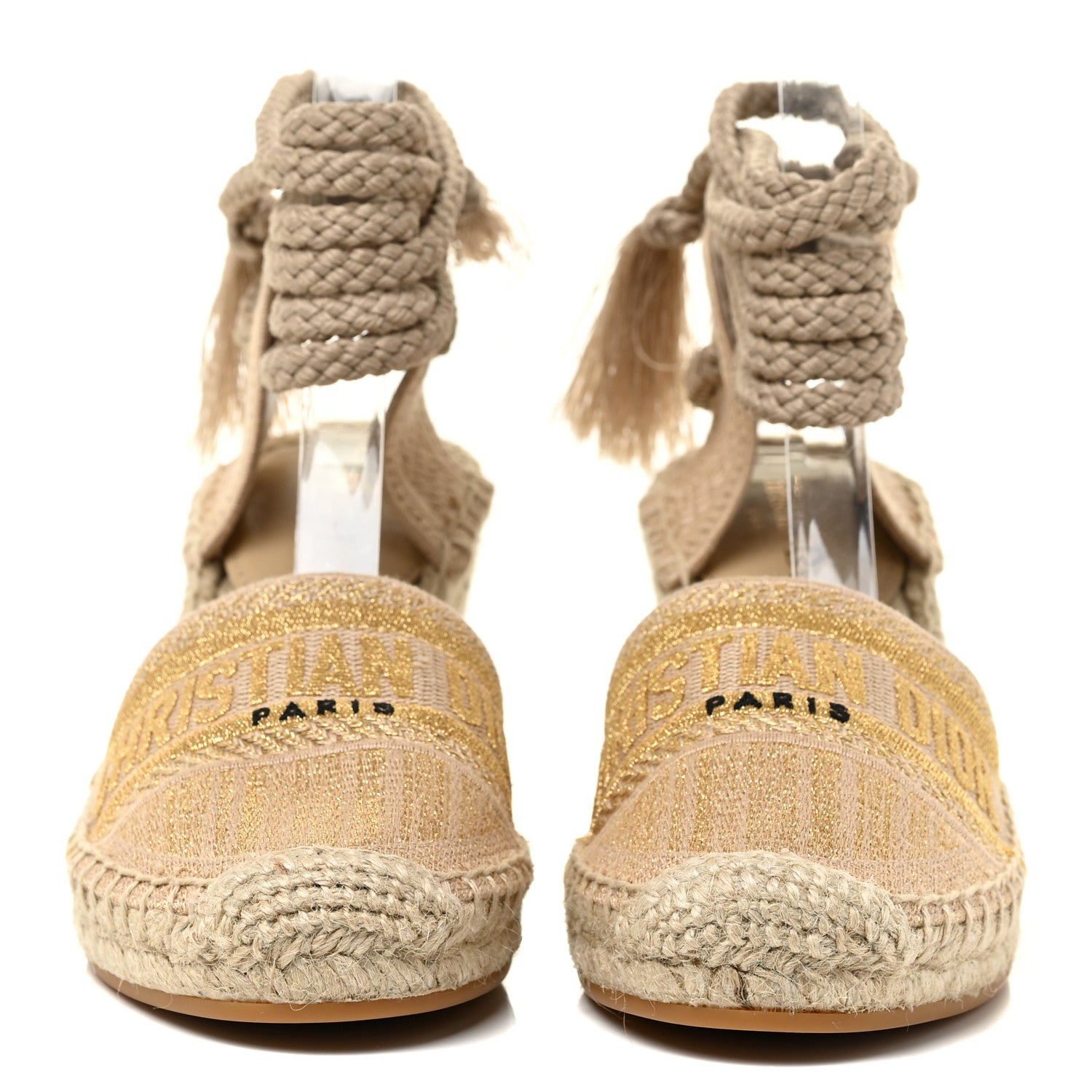 Christian Dior Canvas Embroidered Granville Ankle Tie Espadrille Wedges 37 Cream 4 of 22