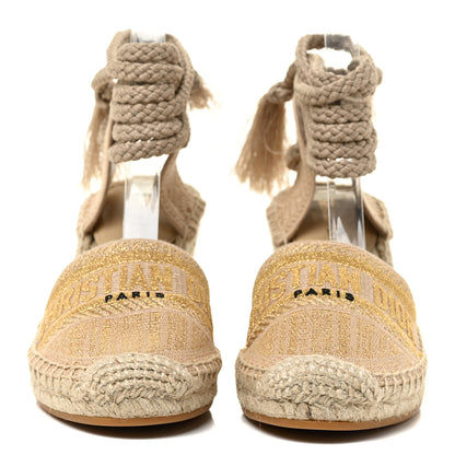 Christian Dior Canvas Embroidered Granville Ankle Tie Espadrille Wedges 37 Cream 4 of 22