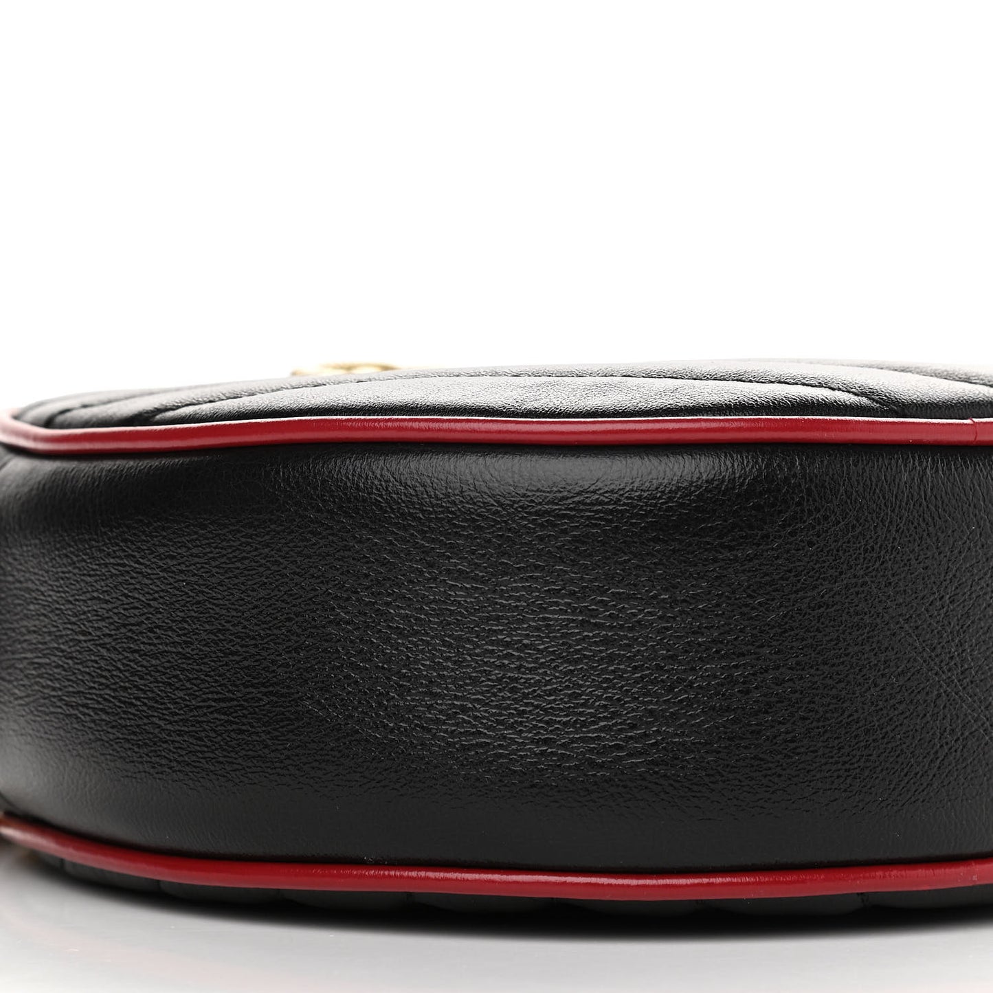 Vintage Effect Calfskin Matelasse Diagonal Mini Torchon GG Marmont Round Shoulder Bag Black Romantic Cherry