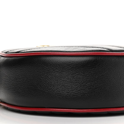 Gucci Vintage Effect Calfskin Matelasse Diagonal Mini Torchon GG Marmont Round Shoulder Bag Black Romantic Cherry 9 of 10