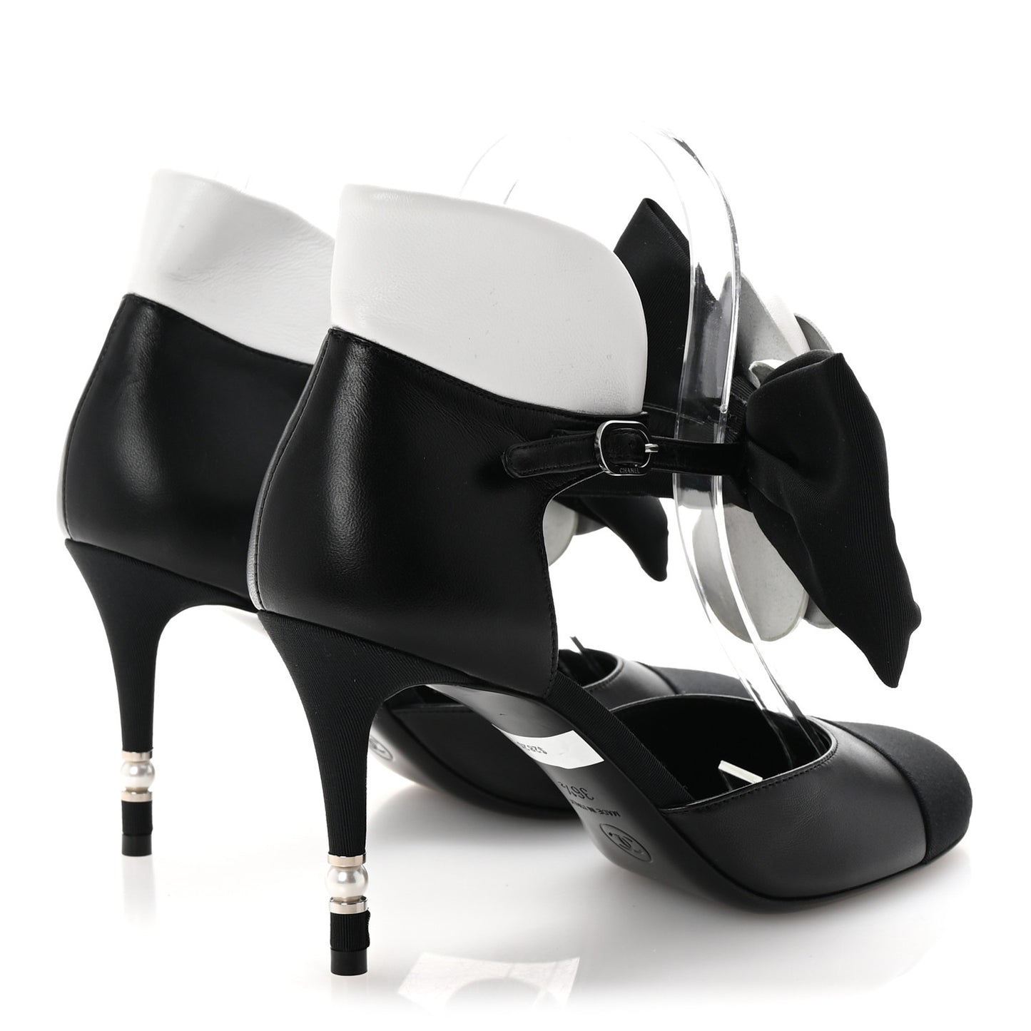 Lambskin Grosgrain Cap Toe Camellia Mary Jane Platform Pumps 36.5 Black