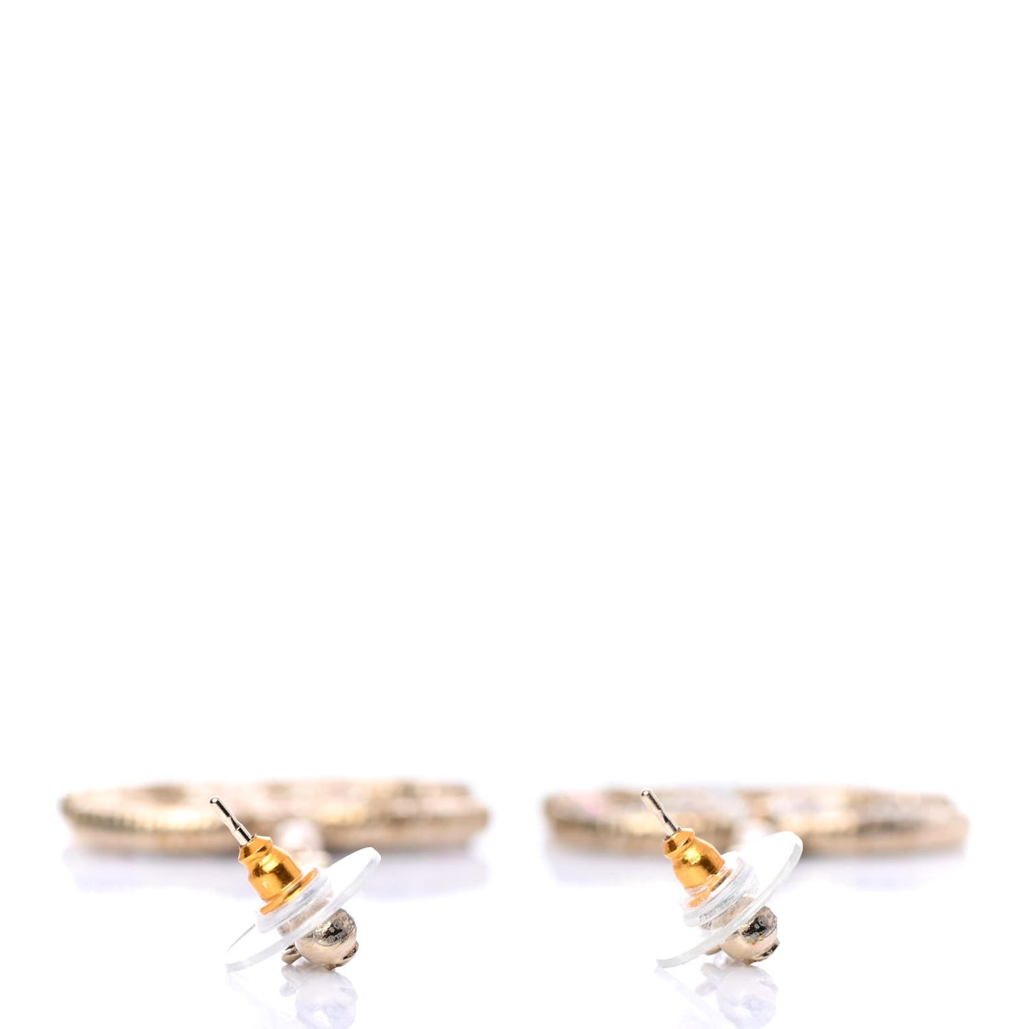 Pearl Crystal CC Tweed Drop Earrings Gold Pink Pearly White