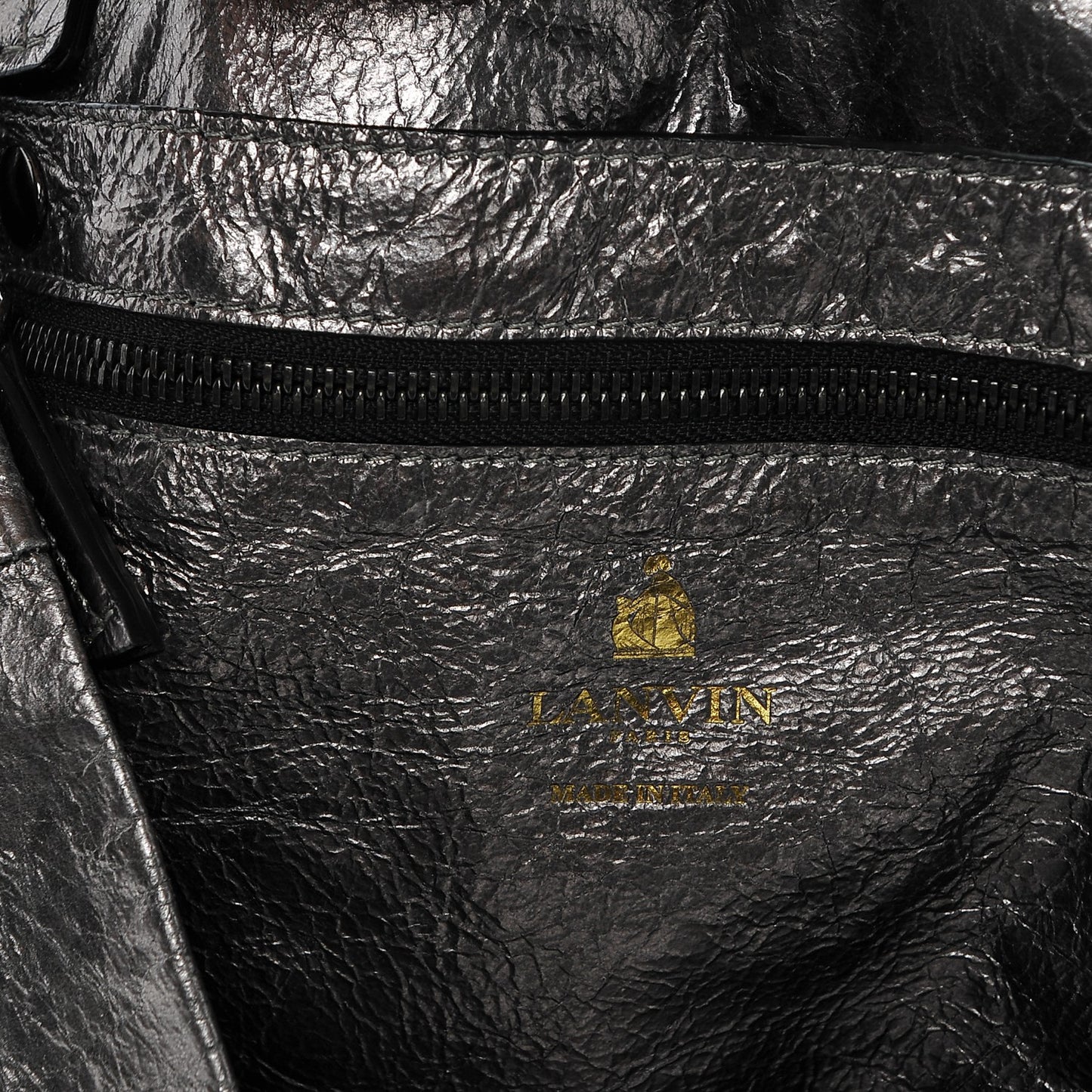 Metallic Crinkled Lambskin Paper Bag Tote Grey