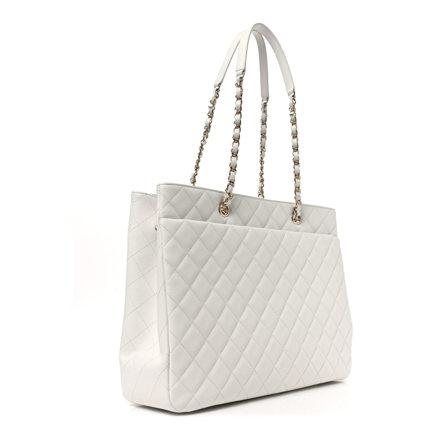 Caviar Quilted Large Classic Shopping Tote White