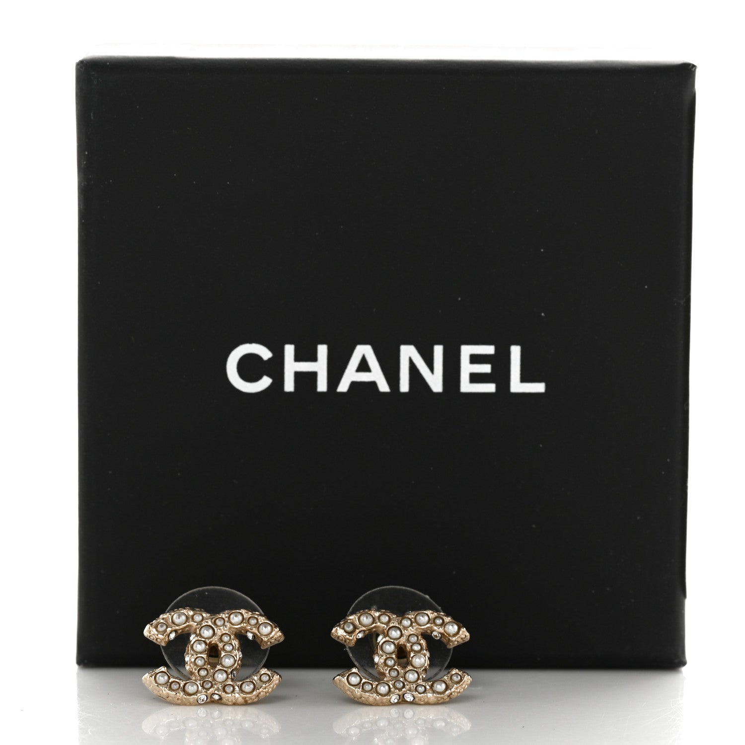 Chanel Metal Graduated Pearl Crystal CC Earrings Light Gold 5 of 5
