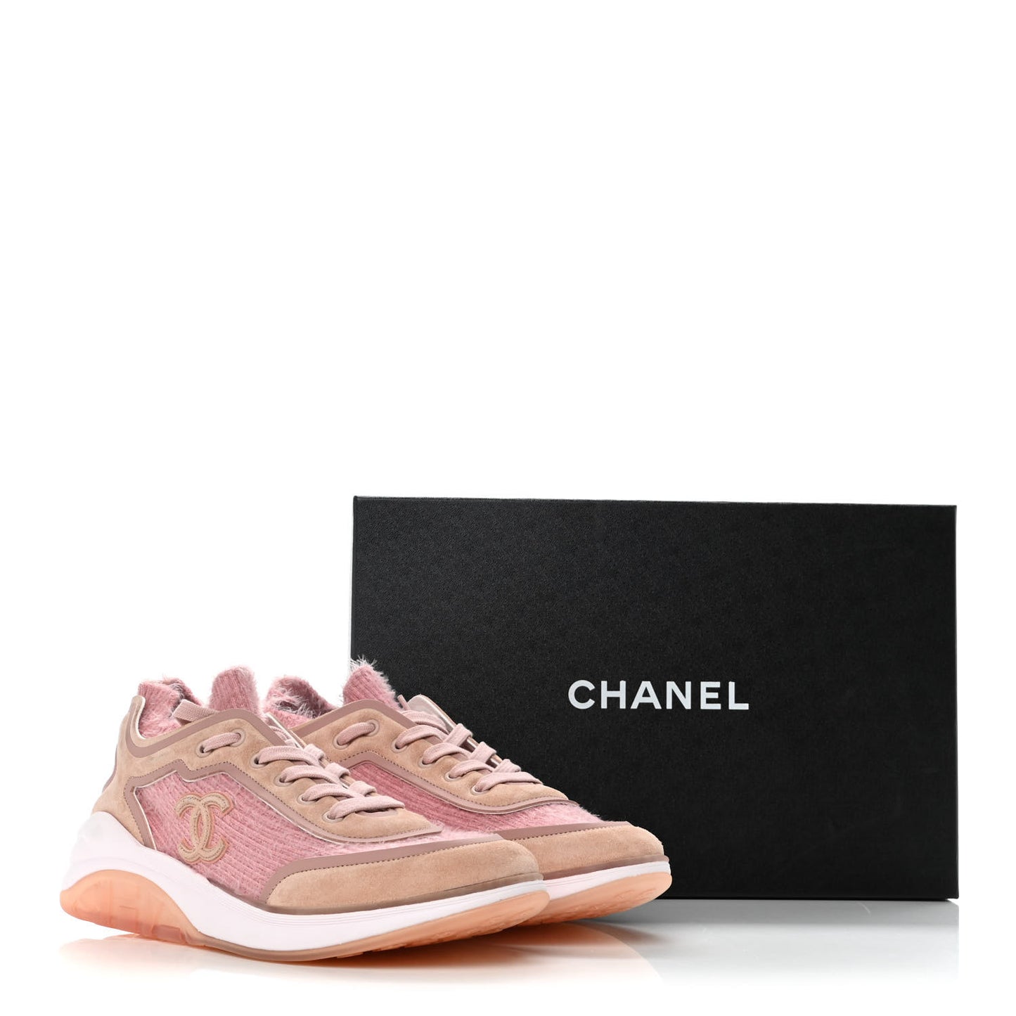 Suede Calfskin Stretch Fabric CC Sneakers 40.5 Pink