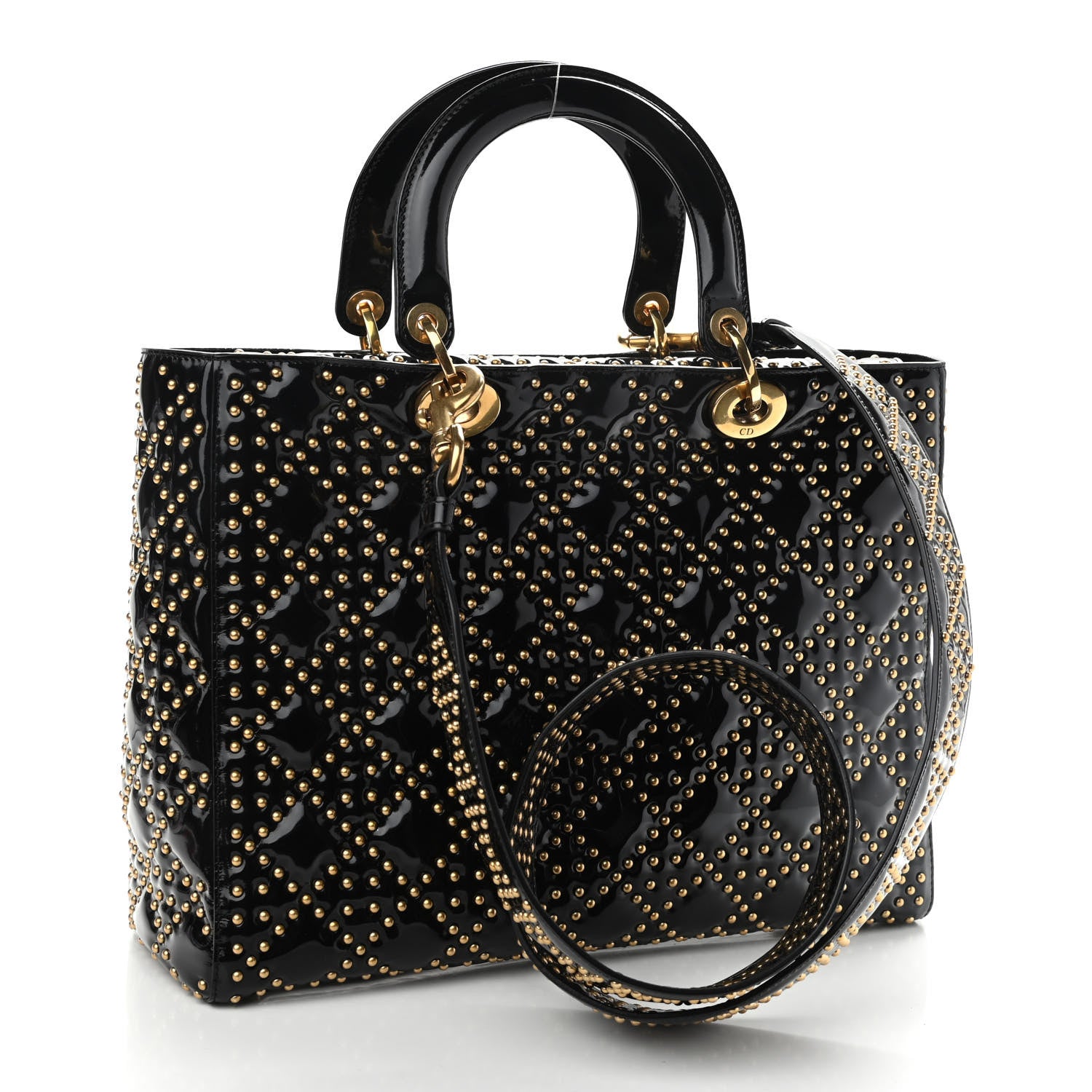 Christian Dior Patent Cannage Studded Large Lady Dior Black 3 of 9