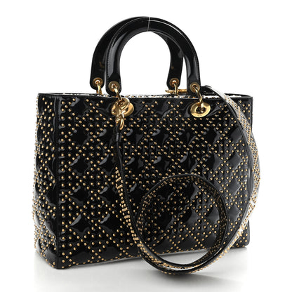 Christian Dior Patent Cannage Studded Large Lady Dior Black 3 of 9