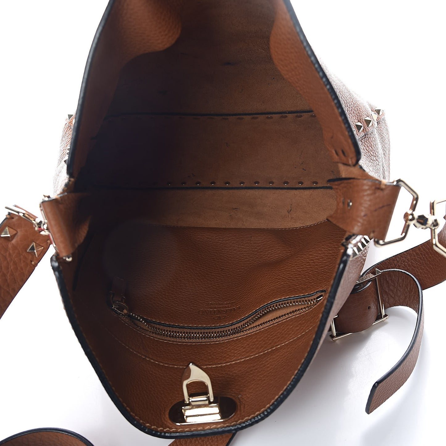 Pebbled Calfskin Large Rockstud Flip-Lock Messenger Bag Light Cuir