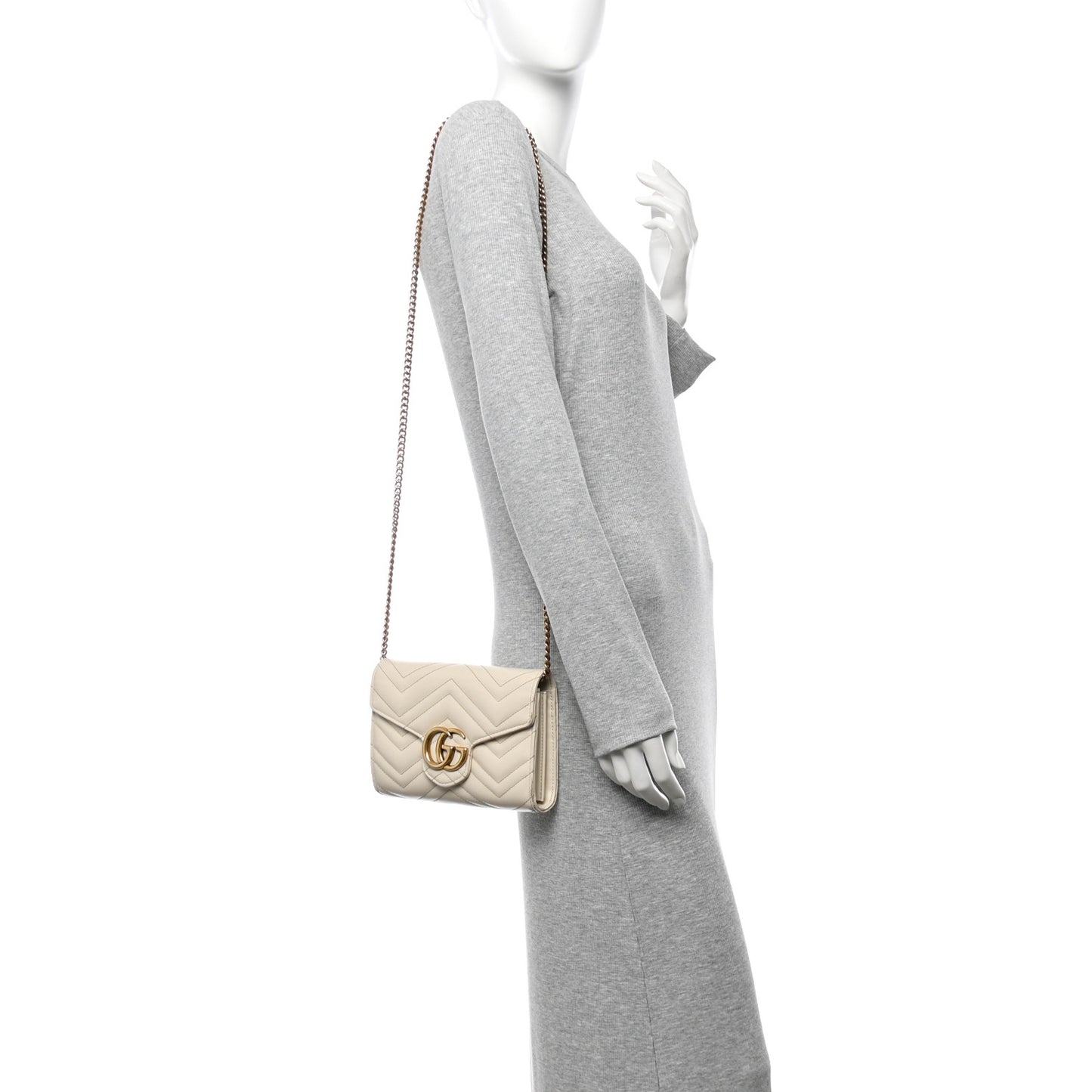 Calfskin Matelasse GG Marmont Chain Wallet Mystic White