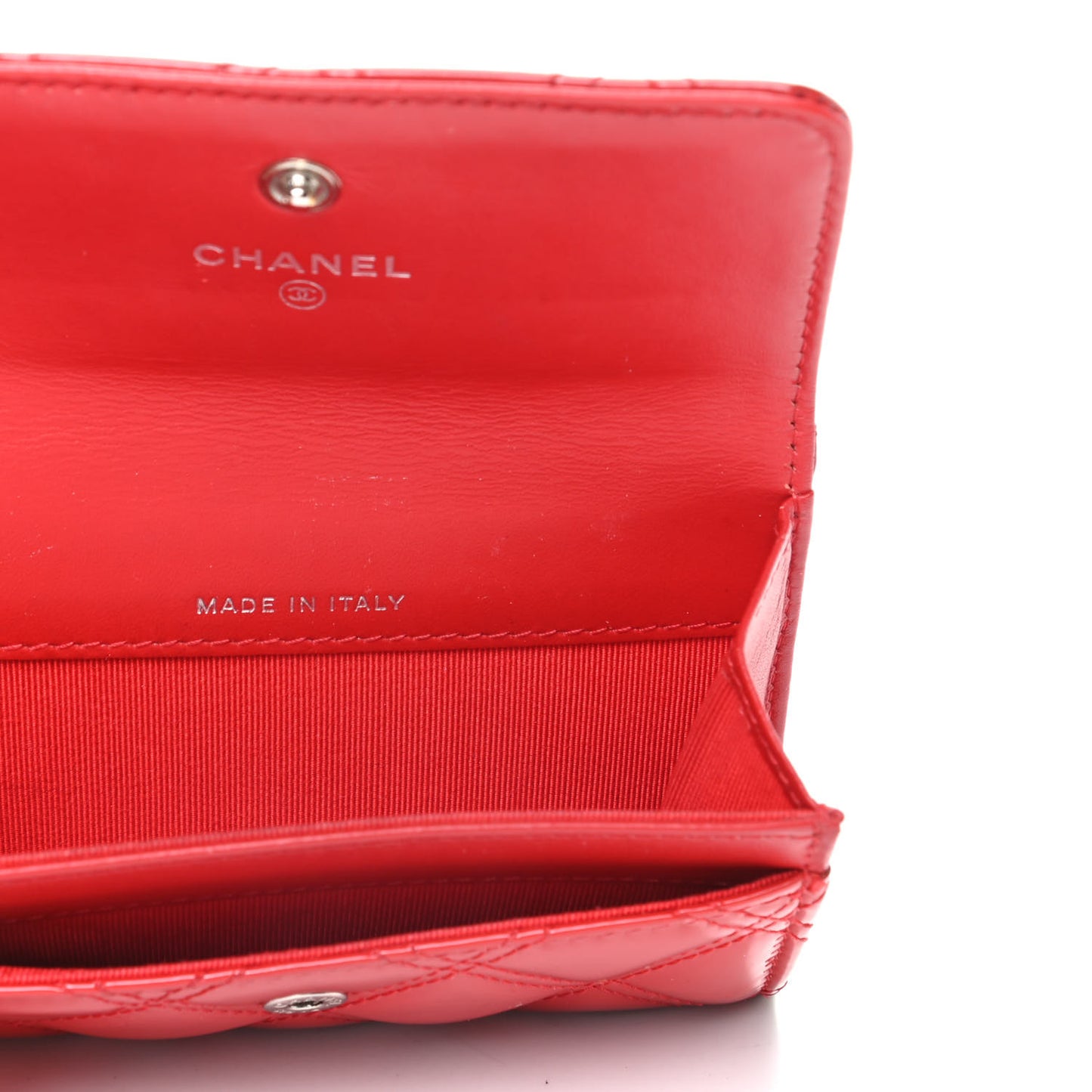 Patent Quilted Double Stitched Flap Card Holder Red