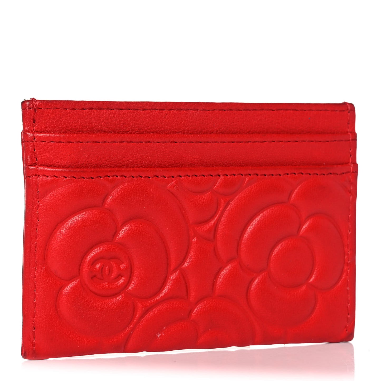 Lambskin Camellia Embossed Card Holder Red