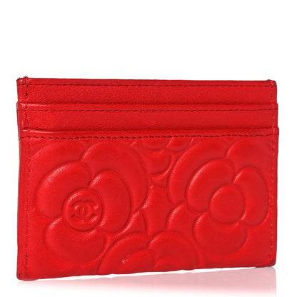 Chanel Lambskin Camellia Embossed Card Holder Red 3 of 14