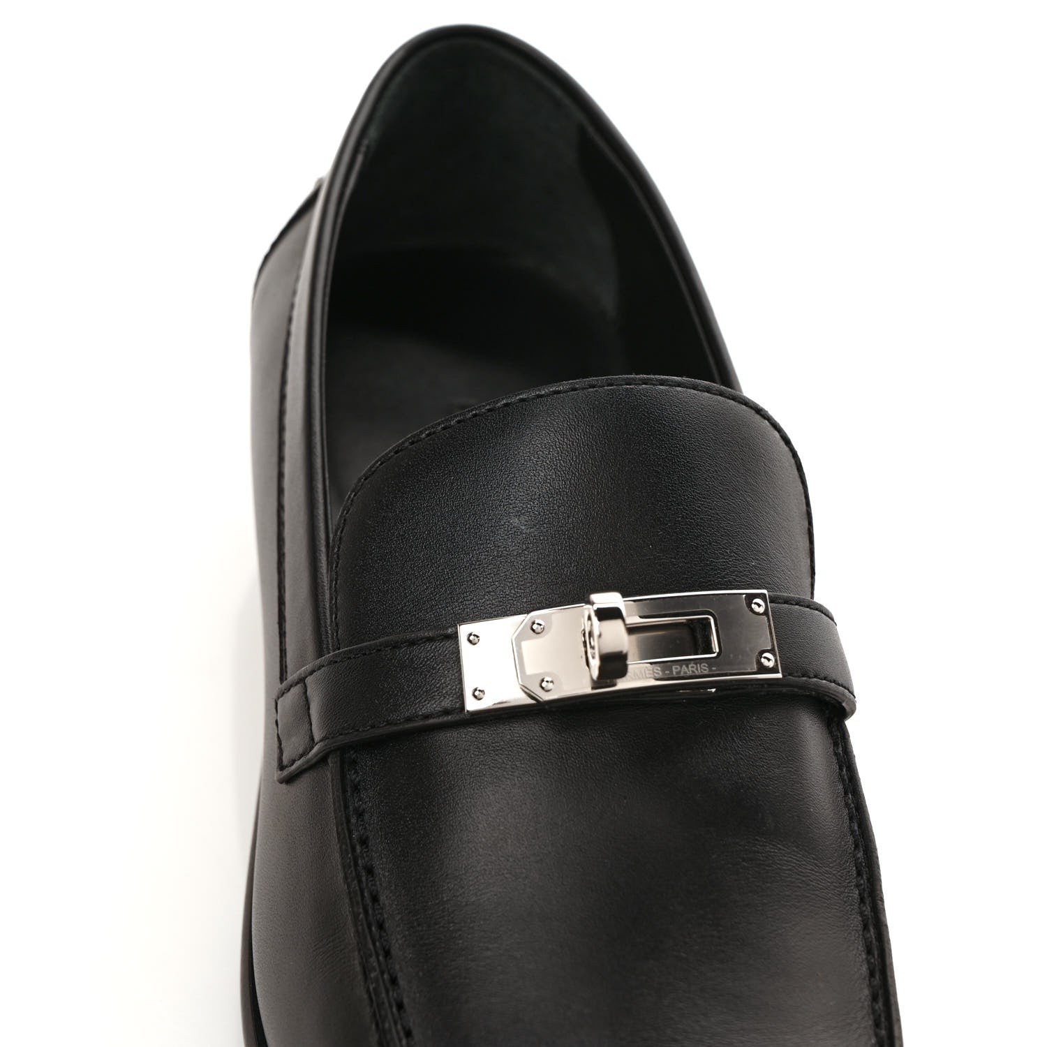 Hermes Calfskin Womens Destin Loafers 37 Black 8 of 9