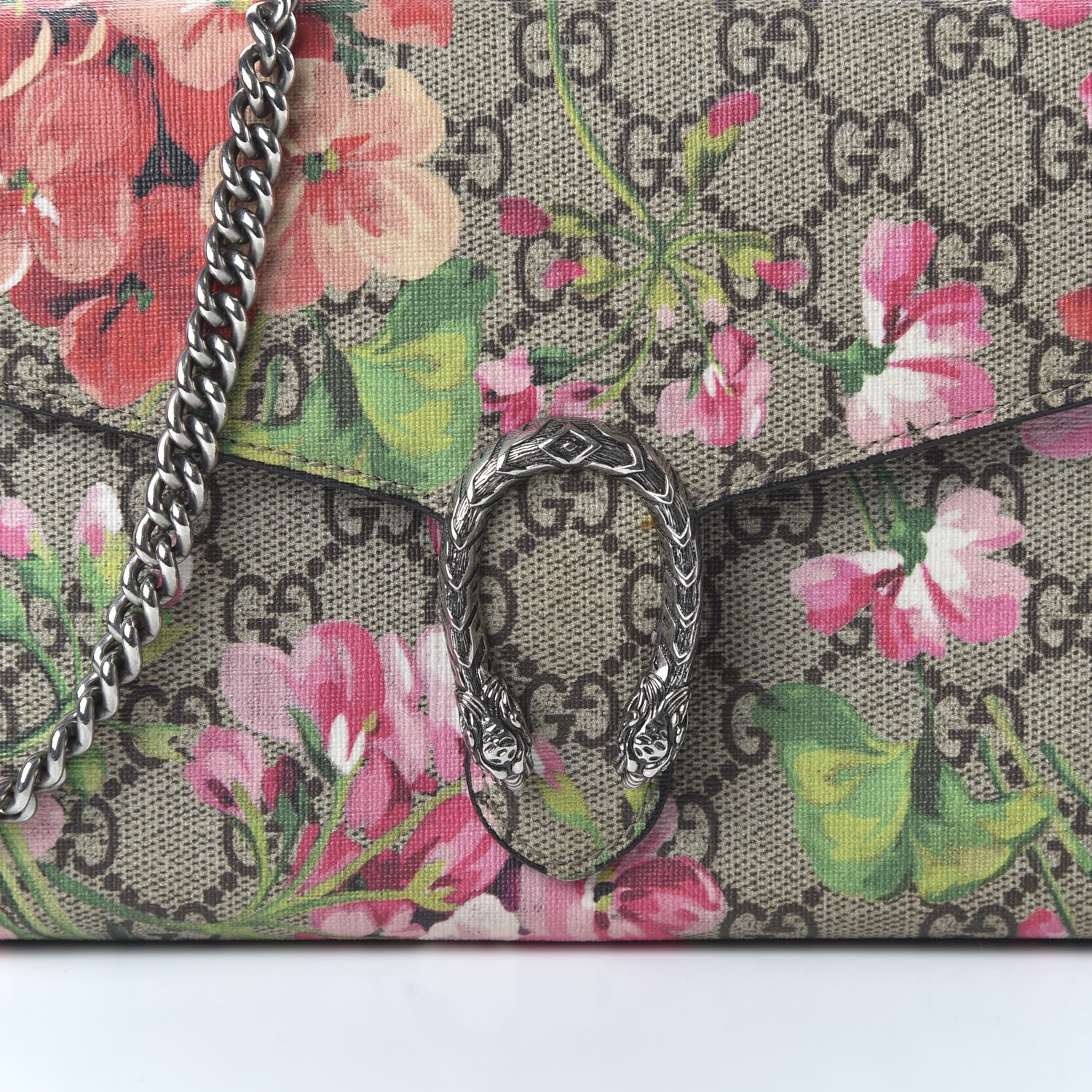 Gucci GG Supreme Monogram Blooms Mini Dionysus Chain Wallet Beige Multicolor Dry Rose 9 of 10