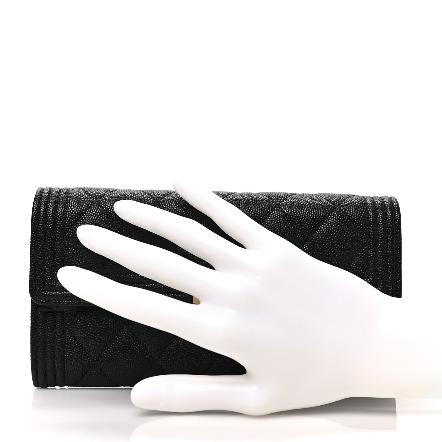 Caviar Quilted Large Boy Gusset Flap Wallet Black