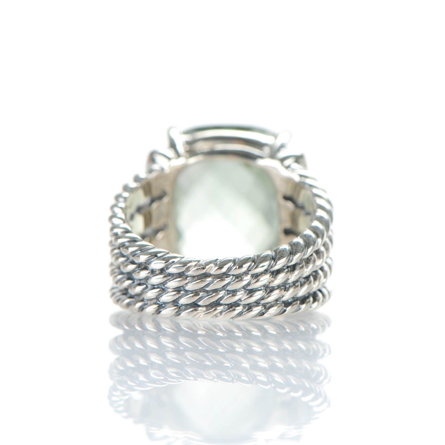 Sterling Silver Pave Diamond Prasiolite 16mm Wheaton Ring 53 6.25