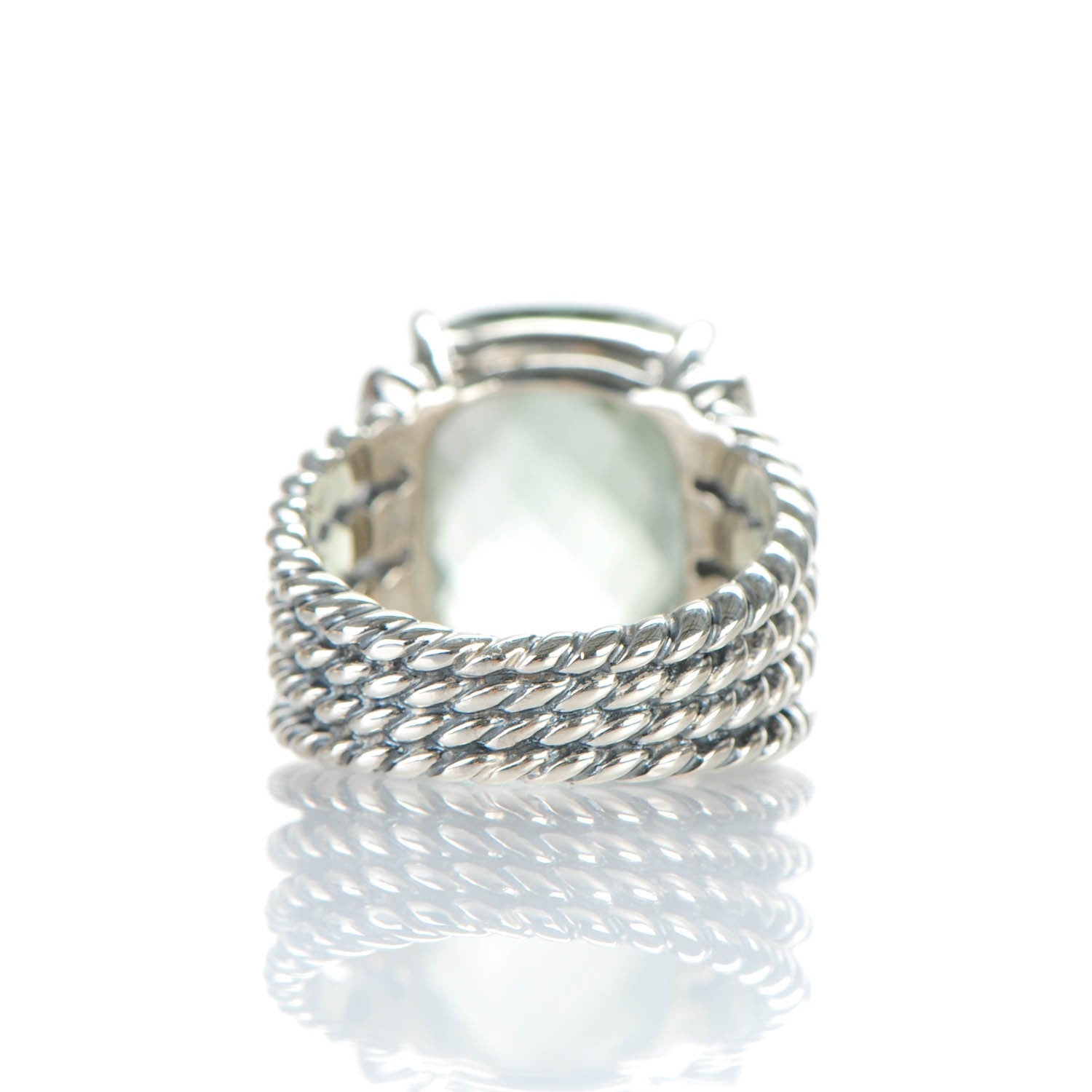 David Yurman Sterling Silver Pave Diamond Prasiolite 16mm Wheaton Ring 53 6.25 4 of 6