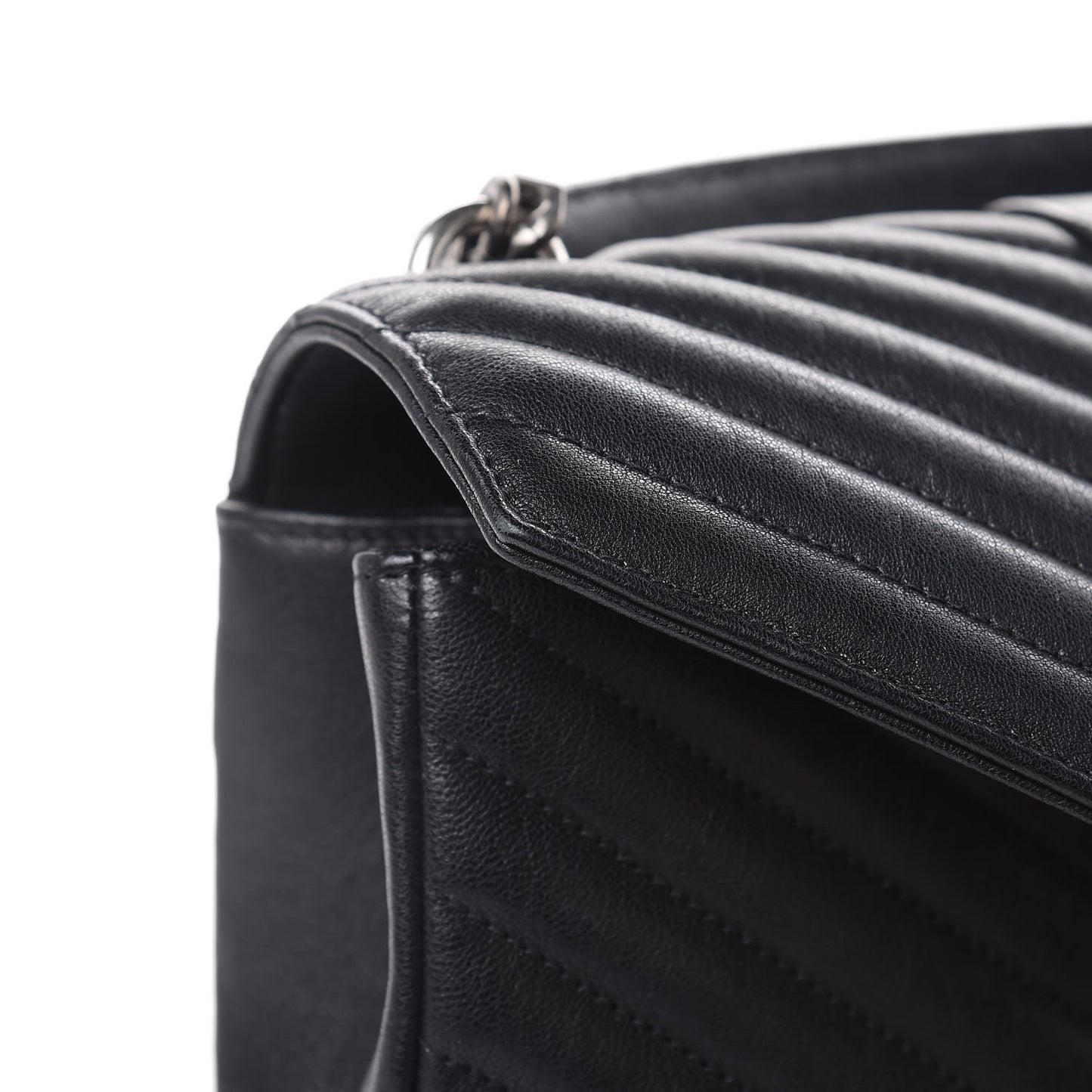 Sheepskin Matelasse Chevron Monogram Medium College Bag Black