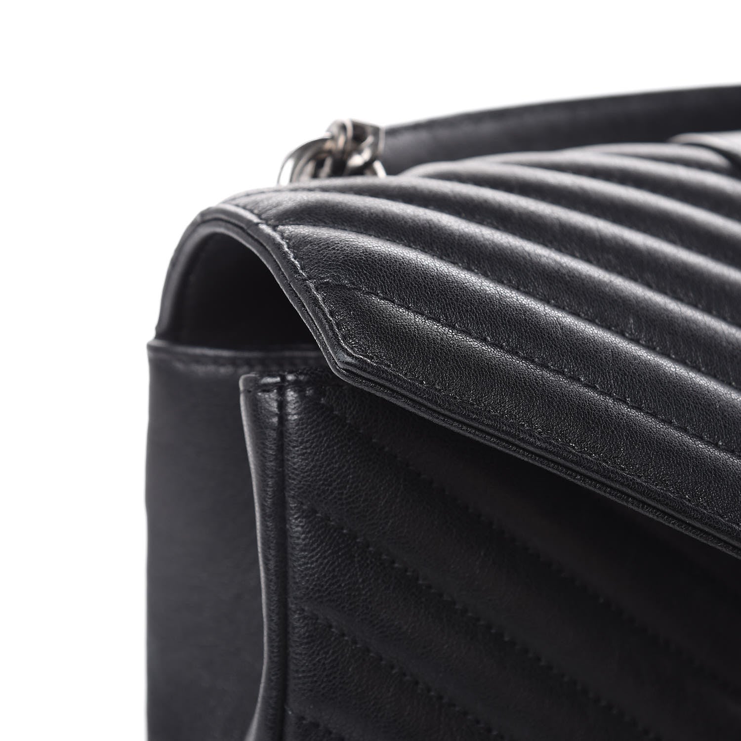 Saint Laurent Sheepskin Matelasse Chevron Monogram Medium College Bag Black 13 of 15