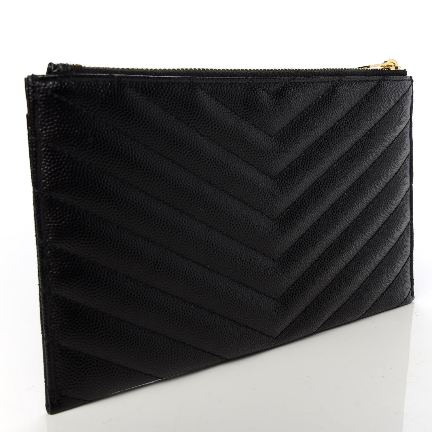 Saint Laurent Grain De Poudre Chevron Monogram Bill Pouch Black 3 of 8