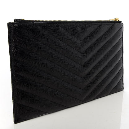 Saint Laurent Grain De Poudre Chevron Monogram Bill Pouch Black 3 of 8