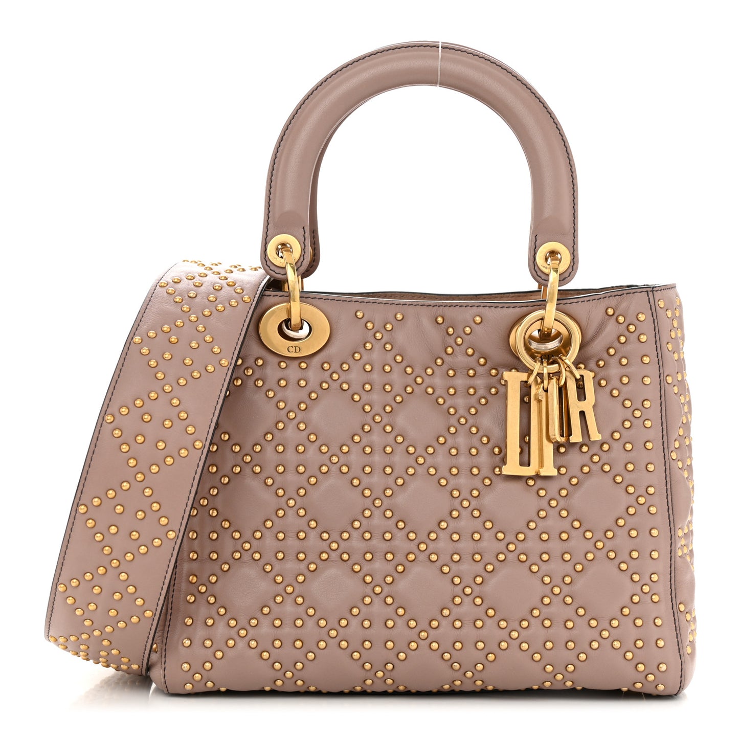 Calfskin Cannage Studded Medium Supple Lady Dior Light Pink